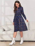 Fongt Shirt Women's Dress Plaid Long Sleeves With Long Dress Open Shirt