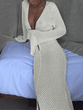 Crochet Long Sleeve Maxi Beach Dress-Outfit