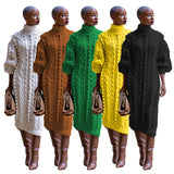 Fongt New Women's Casual Turtleneck Slit Knit Dress-Outfit