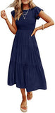 Fongt Summer Hot Women's Clothing New To Take Flying Sleeves Pure Color Folding Short-Sleeved Dress Women