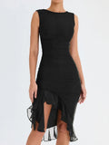 Mesh Ruffle Sleeveless Midi Dress-Outfit