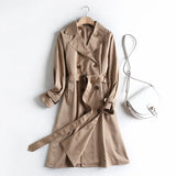 women solid classic khaki coat with belt 2021 autumn elegant female outwear windbreak