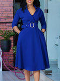 Fongt Women's Spring New Fashion Clip Solid Color High Waist Elegant Grand Size Dress