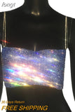 New Solid Women Sleeveless Crop Top Fashion See Through Metal Spaghetti Strap Sparkly Rhinestone Beach Tank Top