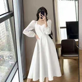 Fongt Style Little Black Dress Female 2024 Summer New Retro V-Neck Show Thin Knee Black Dress Dress-Outfit