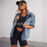 The Ins New Fall Ladies Design Feel Denim Quilted Plus Thick Lapel Loose Double Bag Jacket-Outfit