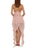 Women 3D Flower Halter Backless Dress Deep V-neck Irregular Hem Ruffles Tassels Split Club Beach Female Vestidos 2023-Outfit