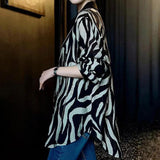 Turn-down Collar Zebra Blouse Spring Autumn Commute Single-breasted Women's Clothing Chic Diamonds Commute Loose Shirt-Outfit