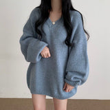 V-neck Oversized Loose Sweater-Outfit