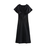 Fongt Women's Explosive Temperament Fashion Silk And Silk Texture Of The Flute Dress