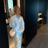 early spring new long slit knitted leopard skirt women high waist knitted