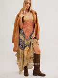 Fongt Women Print Color V Tie Sling Irregular Dress Dress