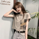 Fongt Celebrity Short-Sleeved T-Shirt Female Jacket Short Style Student Korean Version Loose 2024 Summer New Heart Machine Crop Ins