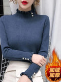 Wool Coat Female Autumn Winter New Women's Warm Simple Half High Collar Inside The Set Soft Waxy Knit Bottom Shirt-Outfit