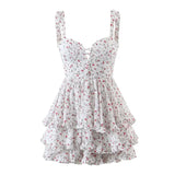 New Spring Sling Bra Round Collar Laminated Wood Ear Cake Skirt Dress Short Skirt Women's Dress-Outfit