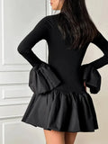 Ruffled Patchwork Long Sleeve Mini Dress-Outfit