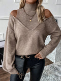 Fongt And Winter Women's Knitted Shoulder Half-High-Neck Solid Color Thread Temperament Casual Sweater