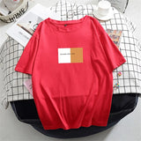 Women Short Sleeve T Shirt Summer Letter Printed Basic Tshirt Korean Cotton Tees for Female Plus Size Loose Soft