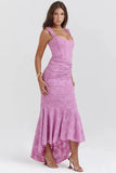 Purple Lace Floral Frill Corset Maxi Dress-Outfit