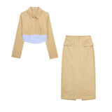 Stitching Slimming Short Shirt 2814641 Line Decoration Straight Tube Flute Skirt 2813641 Set-Outfit