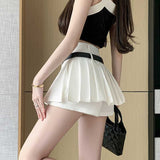 Fongt Retro With Belt Solid Color Bony Skirt Women Summer Commute High Waist Slim Half Body Skirt Babes