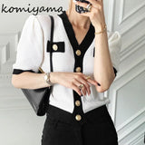 V-neck Cardigans Femme Short Sleeve Sweater Single Breasted Ropa Mujer Korean Simple Knitwears Summer 2024 Sueters-Outfit