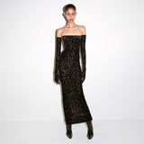 STREET Newest Fashion 2022 Designer Women's Sexy Tube Strapless Perspective Leopard Emboss Velvet Glove Stretchy Long