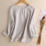 Fongt Spring And Summer Seven-Sleeved Cotton Shirt Women's New Collared Shirt Loose Women's Solid Color