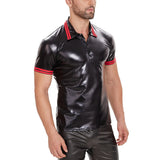 Fongt Men's Sexy Soft Matte Leather Vest Bright Leather Short Sleeve T-Shirt Size Accurate No Smell-Outfit