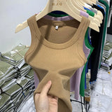 Girls Tight Anti-Smooth Threaded Vest Women's Spring And Summer Suit Slim Top Ins Tide-Outfit