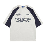 Raglan Short Sleeve Patchwork T-shirt-Outfit