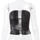 Black Lace Up Tube Corset Top-Outfit