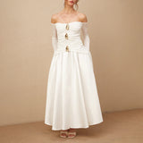 French Style Shoulder Folding Long-Sleeved Dress In Spring 2025 New Temperament Elegant High-End Evening