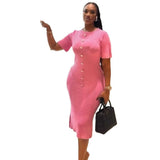 Fongt Style Temperament Knitting New High-End Collar Single Buckle Short Sleeve Slimming French Style Long Dress