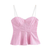 Fongt New Pink Shirt Suede Set Striped Three-Piece Set