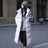 Cold Resistant Long Length Hooded Down Jacket Female 2024 Winter New Fashion Armband And Thick White Duck Down Matching Coat-Outfit