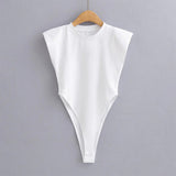 Fongt Angle Shoulder Pad Jumpsuit Summer New T-Shirt Solid Color Open Gear Tight Jumpsuit Female Ins Tide-Outfit