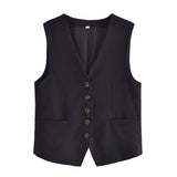 Autumn Style New Style Tooling Style Solid Color Slim Vest Shorts Leisure Suit-Outfit