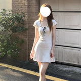 Fresh Short-Sleeved Knitted Dress Women's Summer New Dress Age-Reaved Strapped Thin Temperament Waist