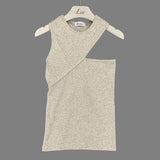 New O-Neck Vest Four Seasons Korean Knitted Top Sexy Splicing Casual Tanks Comfortable Fashion Tees Female