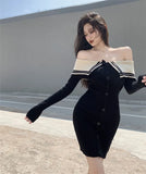 Fongt Kong Style Fashionable Name Collar Knitted Dress Women Autumn Slime Wearing A Sweet Skirt With A Hip