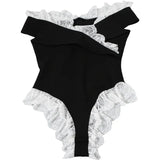 Black Lace Trim Off -Shoulder Bodysuit-Outfit