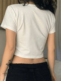Butterfly Print White Crop Top-Outfit
