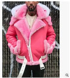 Fongt Men's Imitation Leather Plus Thick Fur One Short Zipper Coat Hooded Men's