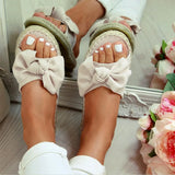 Newest women sandals Bow Leopard Slipper Summer Open Toe Platform flats Slide Ladies Fashion Hollow Light Slip On
