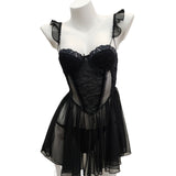 Fongt Mesh Strap Pure Windy Pajamas Female Summer Sexy Sling Aja Skirt With Chest Cushion 2025 New Home Set