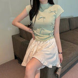 Fongt Pink Bow Short Sleeve Design Small T-Shirt Short Summer Slim Bottom Thin Sweet Spicy