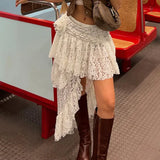 Fongt Design Feeling Girl Gentle Wind Short Skirt Summer New Style Lace Splicing Flower Adornment-Outfit