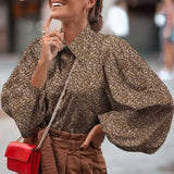 Lantern Sleeve Tunics Lapel Vintage Floral Printed