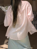 Fongt Pink Striped Sky Silk Shirt Women Sun Protection Tops Thin Temperament Gentle Comfortable Stripe Coat Women Loose